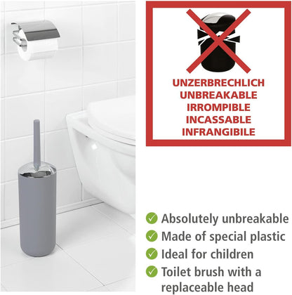 Brasil Toilet Brush with Holder - Plastic Toilet Bowl Cleaner Brush, Grey, Dimensions 3.9 x 3.9 x 14.6 in