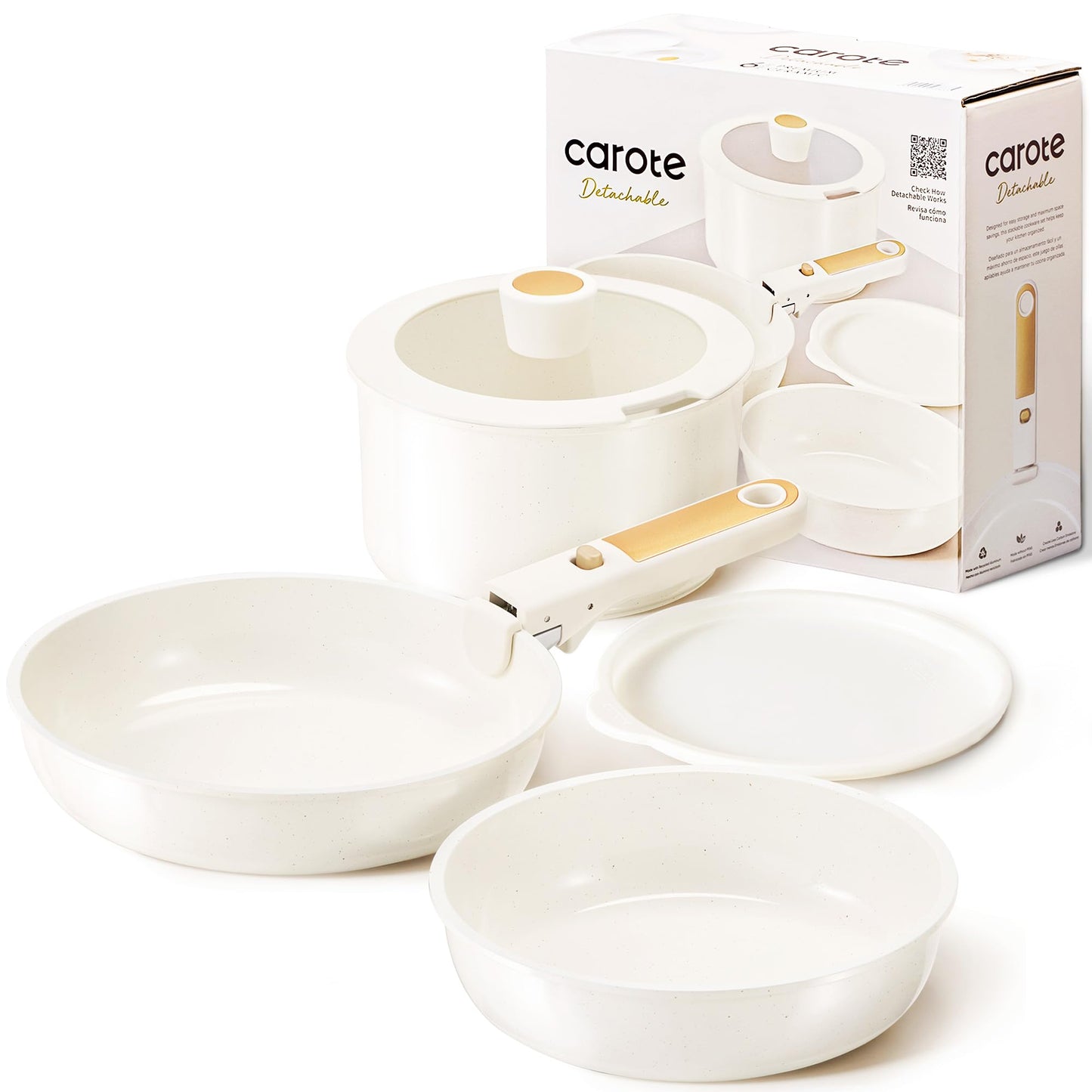 CAROTE 6pcs Pots and Pans Set Non Stick, Cookware Sets, Kitchen Set, Oven/Fridge Safe, Space Saving Pots Set, Nonstick Cooking Set with Versatile Detachable Handle, Induction RV Set