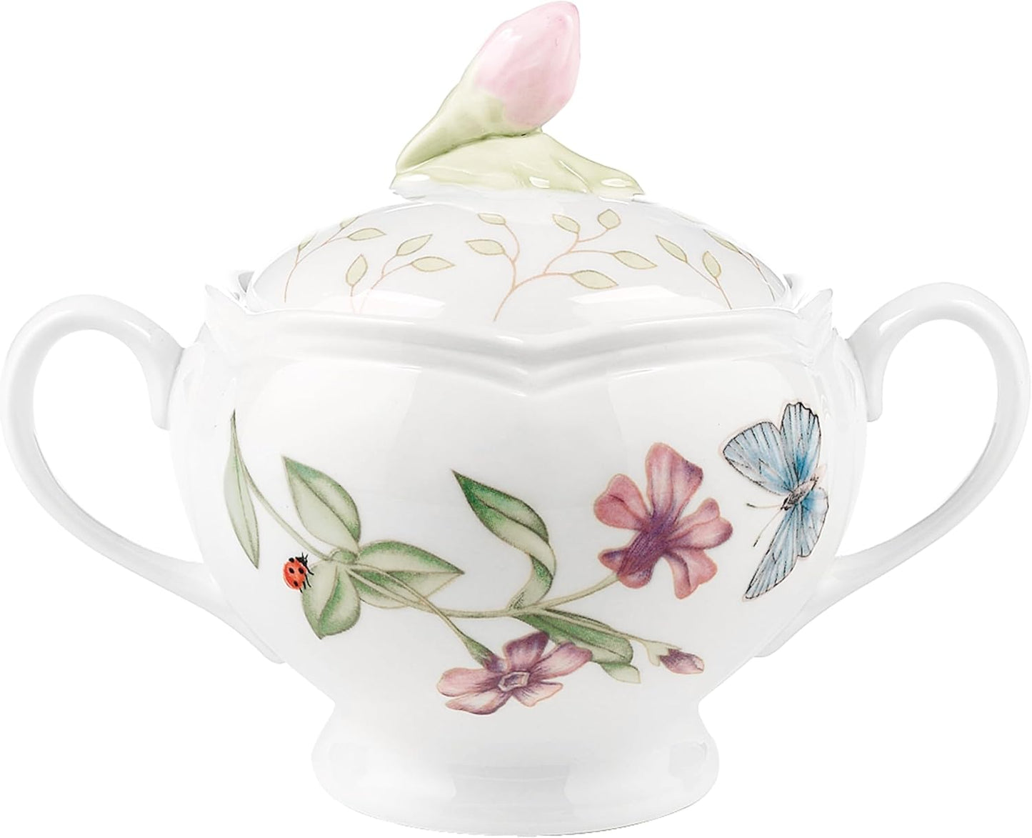 1 Count (Pack 1) Lenox Butterfly Meadow Double Handled Sugar Bowl with Lid, White
