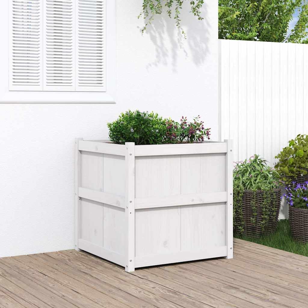 hliofuir 27 6 inch Solid Pine Wood White Square Raised Garden Planter Box Outdoor, 27 6 x 27 6 x 27 6 in Weather Resistant Large Elevated Plant Bed for Patio Terrace Balcony