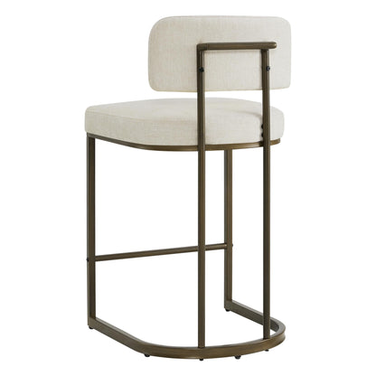 26" H Counter Height Bar Stools Set of 3, Modern Linen Fabric Upholstered Barstools with Backrest for Kitchen Island, Gold Metal Frames, Linen