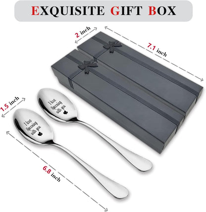 I Love Spooning With You, 2 Pcs Engraved Stainless Spoon Couple Gifts for Wedding Anniversary Valentine