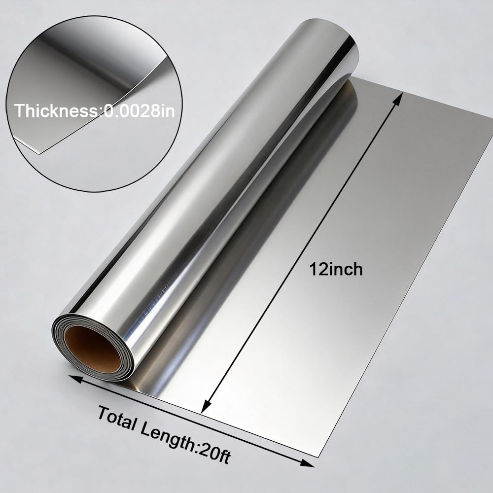Aluminum Metal Foil Roll,12 Inch x 20 ft 0.07 mm,Heavy Duty Aluminum Foil Roll,Durable Foil for DIY and Crafting Projects(Silver)