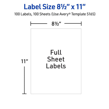 Avery Full-Sheet Printable Shipping Labels, 8.5" x 11" Customizable Stickers, White, 500 Blank Mailing Labels, Great for Mailing, Shipping, Organizing, and More (5-Pack of 5165)