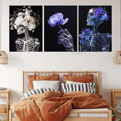 LATETOMT Skull Tapestry Goth Tapestry Black Vertical Tapestries Flower Skeleton Wall Tapestries Lovers Wall Hanging Valentine's Day Decor for Bedroom Living Room 15x20in 3 Pieces LTMTAYW501