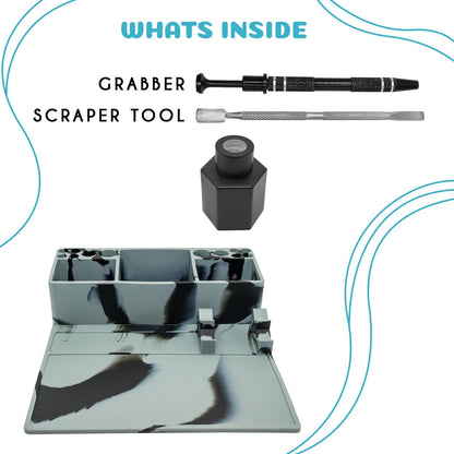 nugbuddy Wax Tool Station - Mat & Accessory Organizer - Heat Resistant & Non Stick Silicone Surface - Craft Kit with Accessories Included