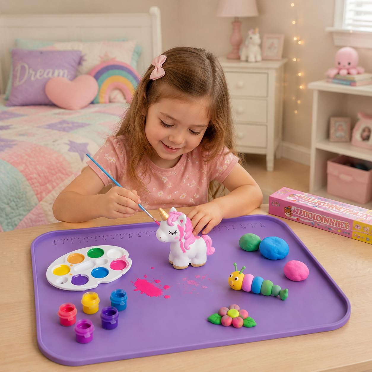 Silicone Art Mat for Crafts, 24" x 16" Silicone Painting Mat with Raised Sides to Stay Tidy, Play Sand, Legos, Slime, Resin & Jewelry-Making, DIY Crafts Mat (Purple)