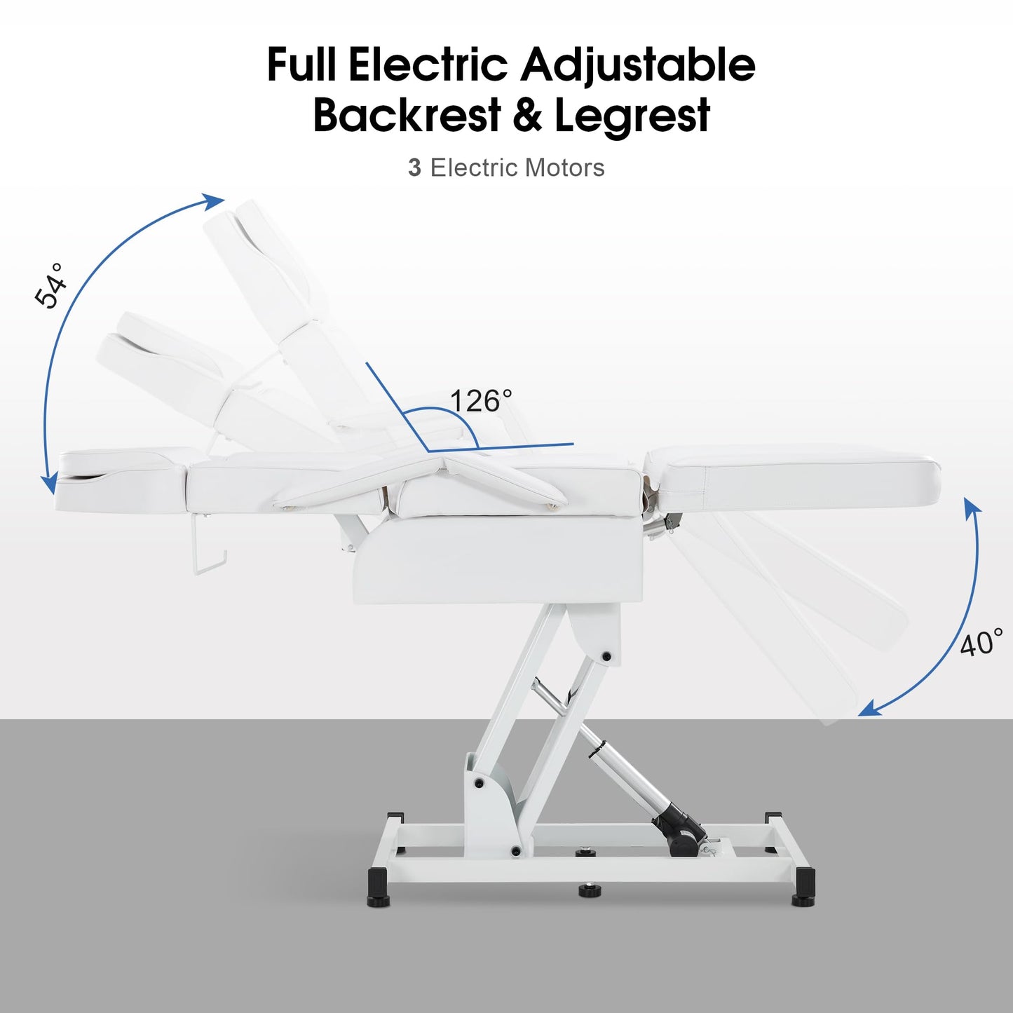 BarberPub Fully Electric Facial Bed with 3 Motor for Esthetician, Tattoo Chair for Client, Massage Bed for Esthetician, Electric Adjustment 2751 (White)