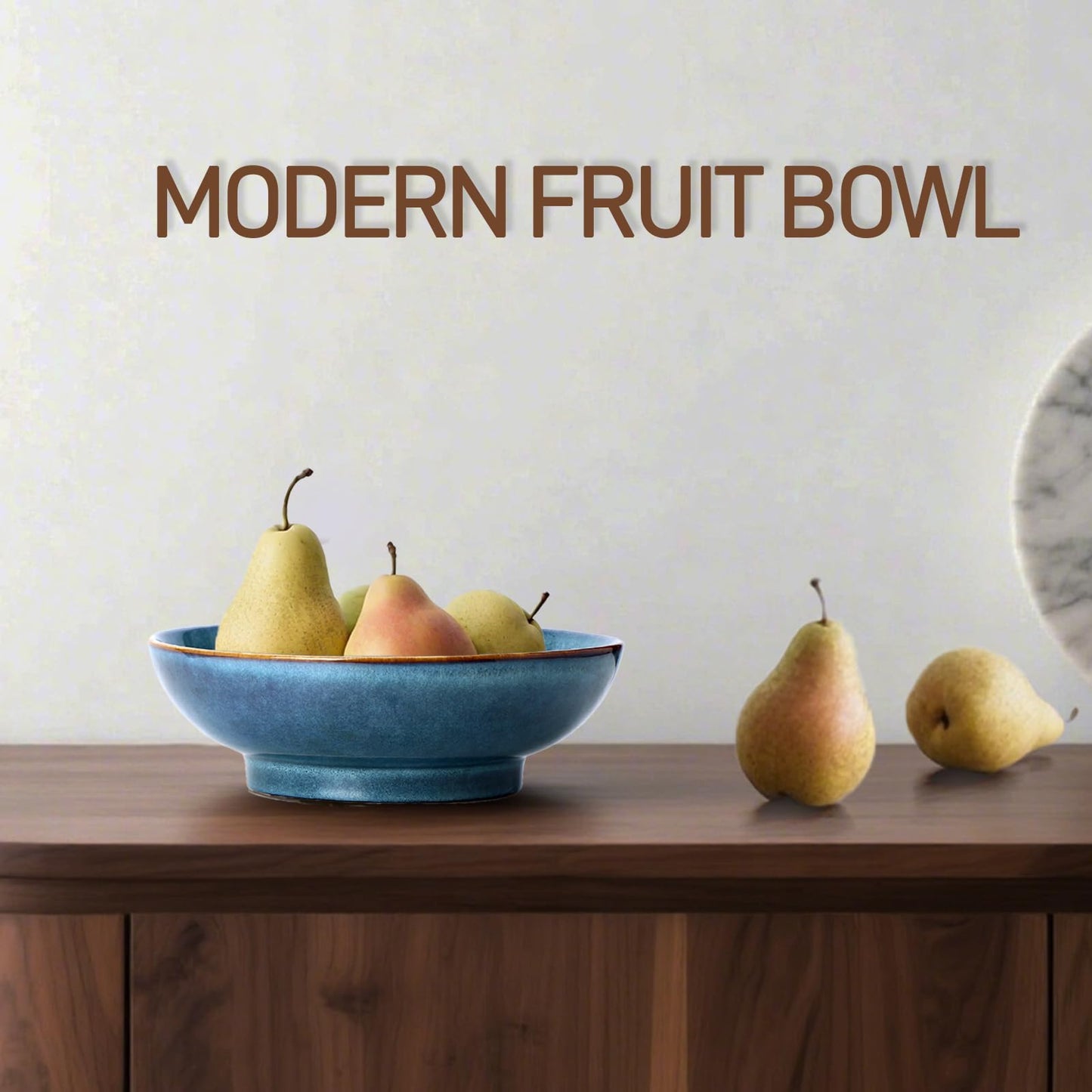 Ronanemon Ceramic Fruit Bowl,10.2" Decorative Bowl, Large Fruit Bowl for Kitchen Counter, Pedestal Bowl, Kitchen Counter Décor, Bread Candy Snacks Organizer(Starry sky blue)