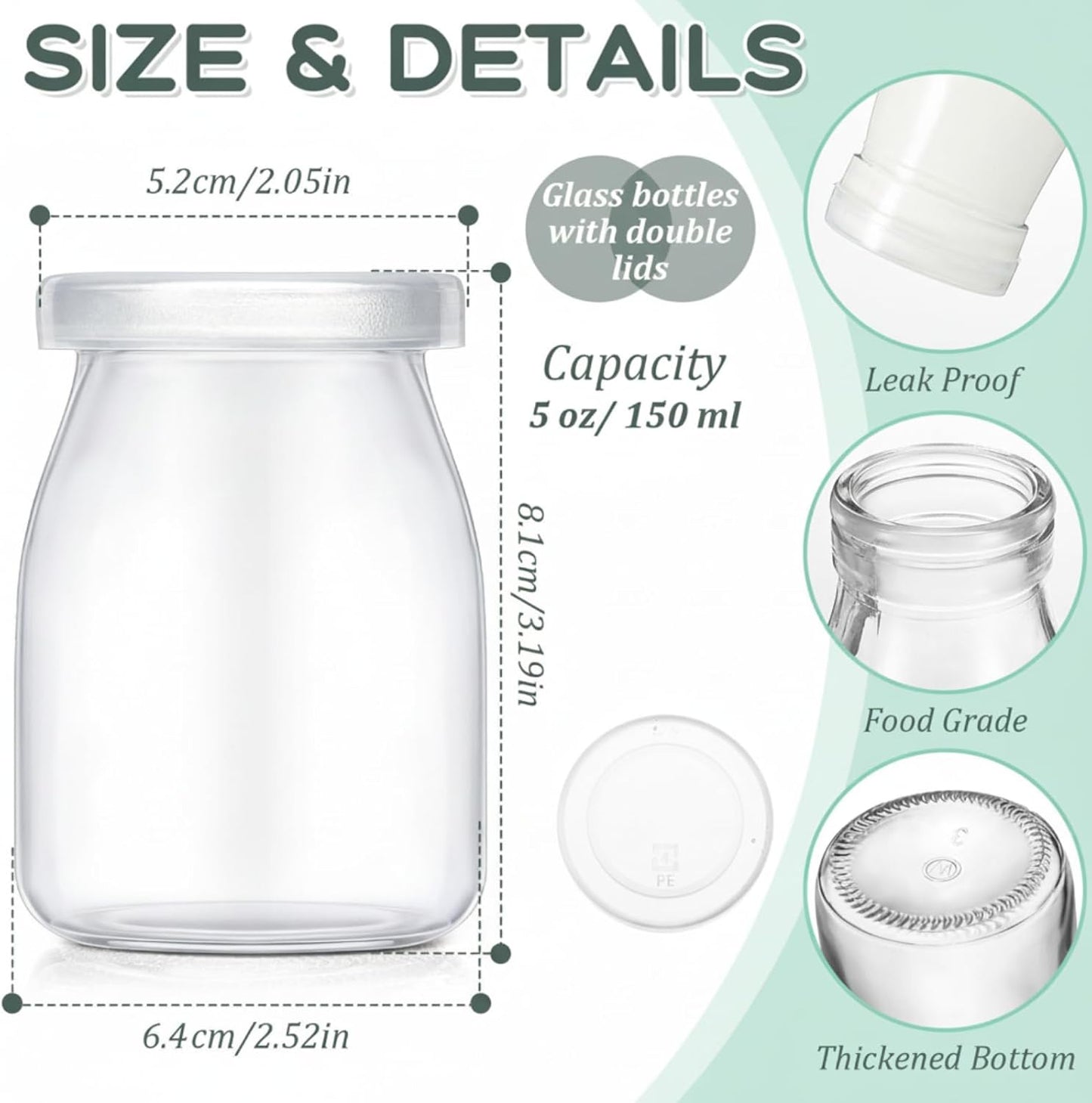 24 Pack 5 oz 48 Zubebe Christmas Glass Milk Bottles with Lids - Versatile Small Glass Jars for Holiday Party Favors