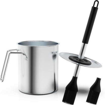 Geesta Adjustable Sauce Pot and Basting Brush Set, Long Stainless Steel Basting Brush for Cooking, Smoking, Fathers Day Grilling Gifts for Men Smoker Accessories, Large Capacity Grilling Tools, 1 Pack