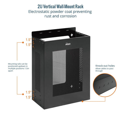 Tecmojo 2U Vertical/Horizontal Wall Mountable Server Rack, with Vented Enclosure for 19" IT Equipment, Cable Modems, Telecom, A/V, Black