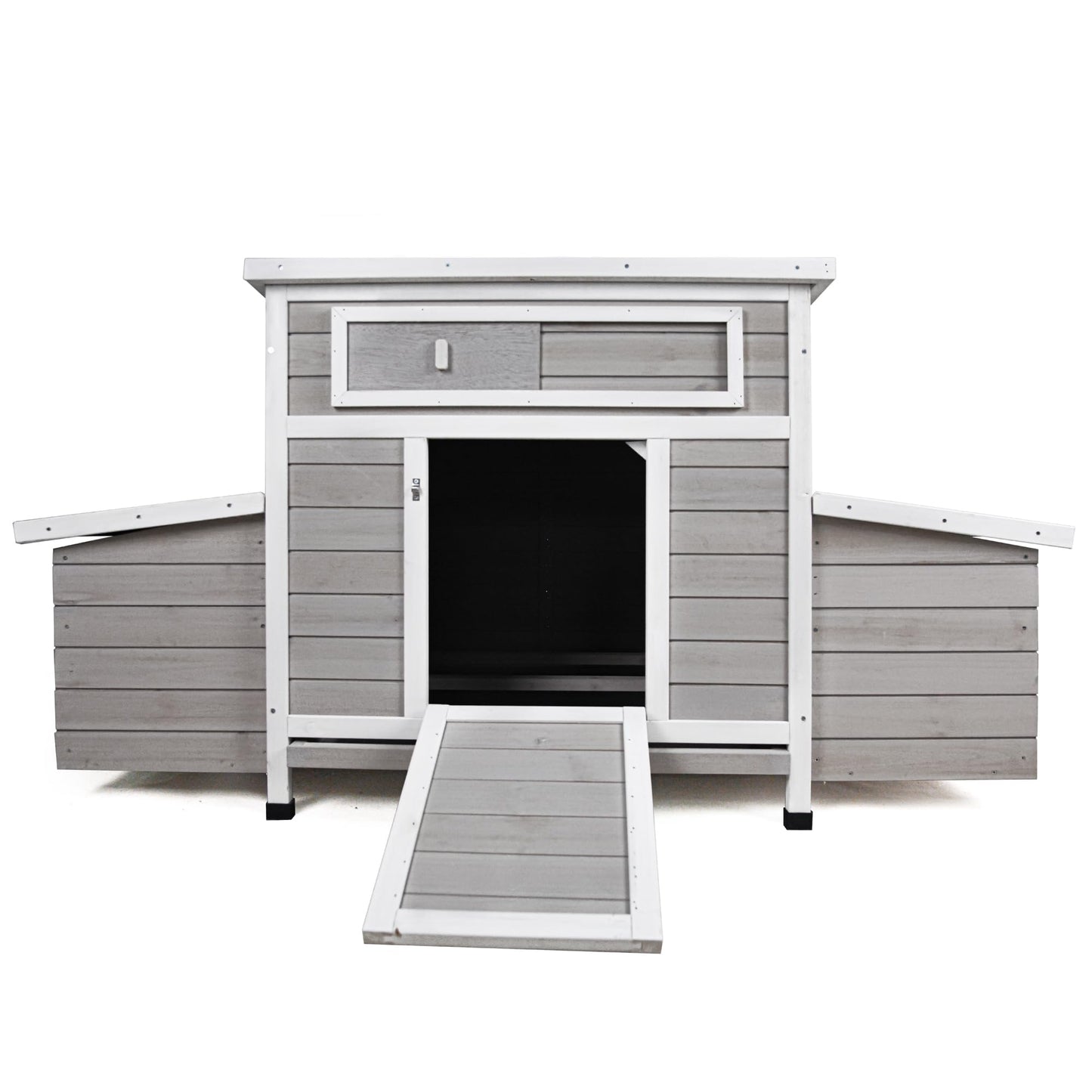 KEIKI Large Wooden Chicken Coop, Outdoor Hen House, Poultry Cage, Rabbit Hutch, Wooden Poultry Cage for Outdoor with 2 Sides Nesting Boxes, Gray+White