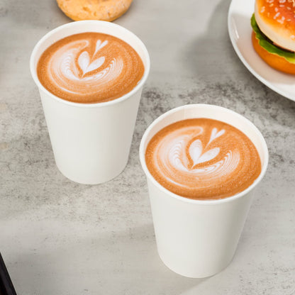 METAPRINT 12 oz Disposable Paper Coffee Cups [300 Pack], White Hot Coffee Cups 12 oz, Thickened Design for Cafes, Bistros, Parties, and Events