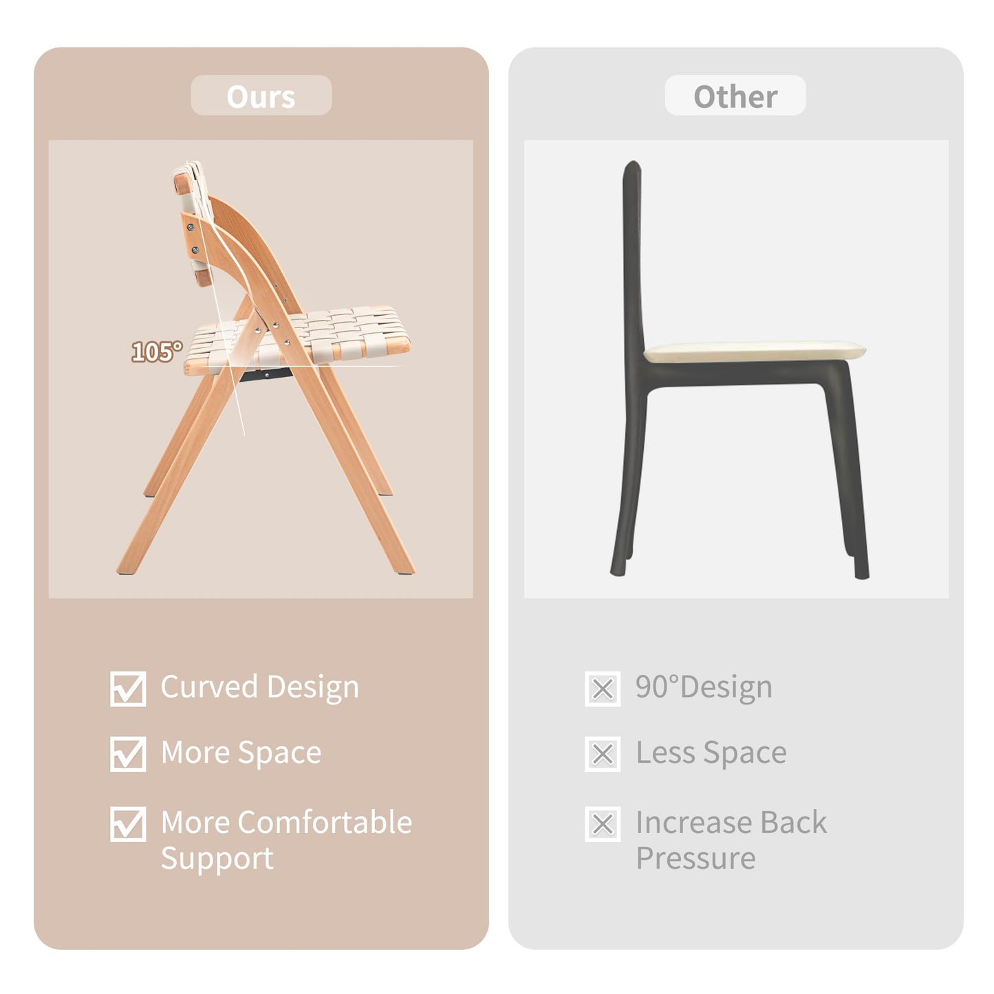 HOMEFUN Folding Dining Chairs Set of 2, Wooden Foldable Chair with Leather-Woven Backrest and Widened Seat Extra for Guests Kitchen Office Wedding Picnic Ivory-White