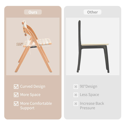 HOMEFUN Folding Dining Chairs Set of 2, Wooden Foldable Chair with Leather-Woven Backrest and Widened Seat Extra for Guests Kitchen Office Wedding Picnic Ivory-White