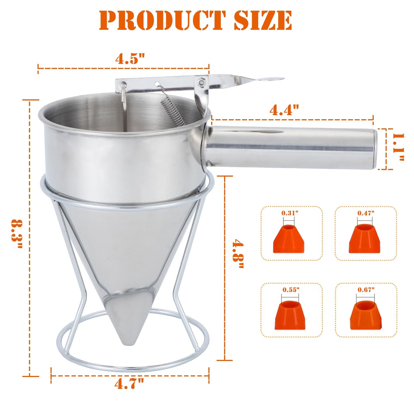 20oz Stainless Steel Pancake Batter Dispenser, Funnel Cake Dispenser with Squeeze Handle and Bracket, Pancake Dispenser for Pancakes, Cupcakes, Takoyaki and Baked Goods (20 oz)