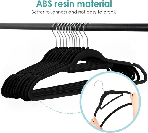 DUDUCOFU Velvet Hangers - Non-Slip Felt Clothes Hangers, 30 Pack Black Slim Design with 360° Swivel Hook