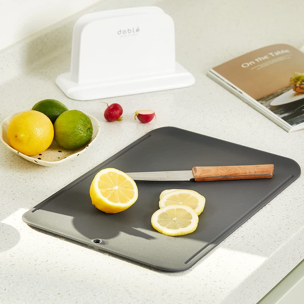 Premium Upgraded doblé Non-Scratch Flexible Cutting Board for Chopping, Scratch Free, Juice Grooves with Easy Grip Handle, Non-Slip Dishwasher Safe for Kitchen 9.3" x 13.7" (Deep Black)