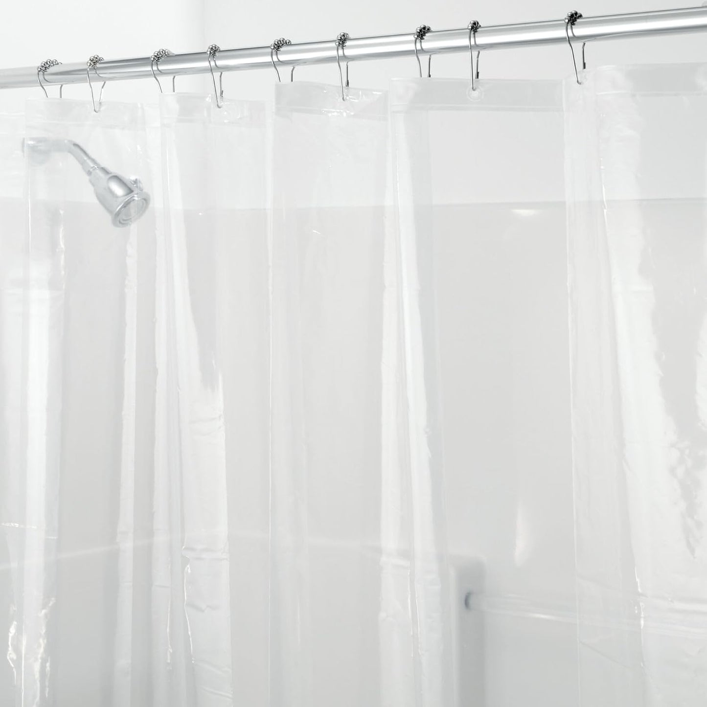 iDesign Vinyl Shower Liner, PVC-Free Curtain with Magnets, Long, Clear