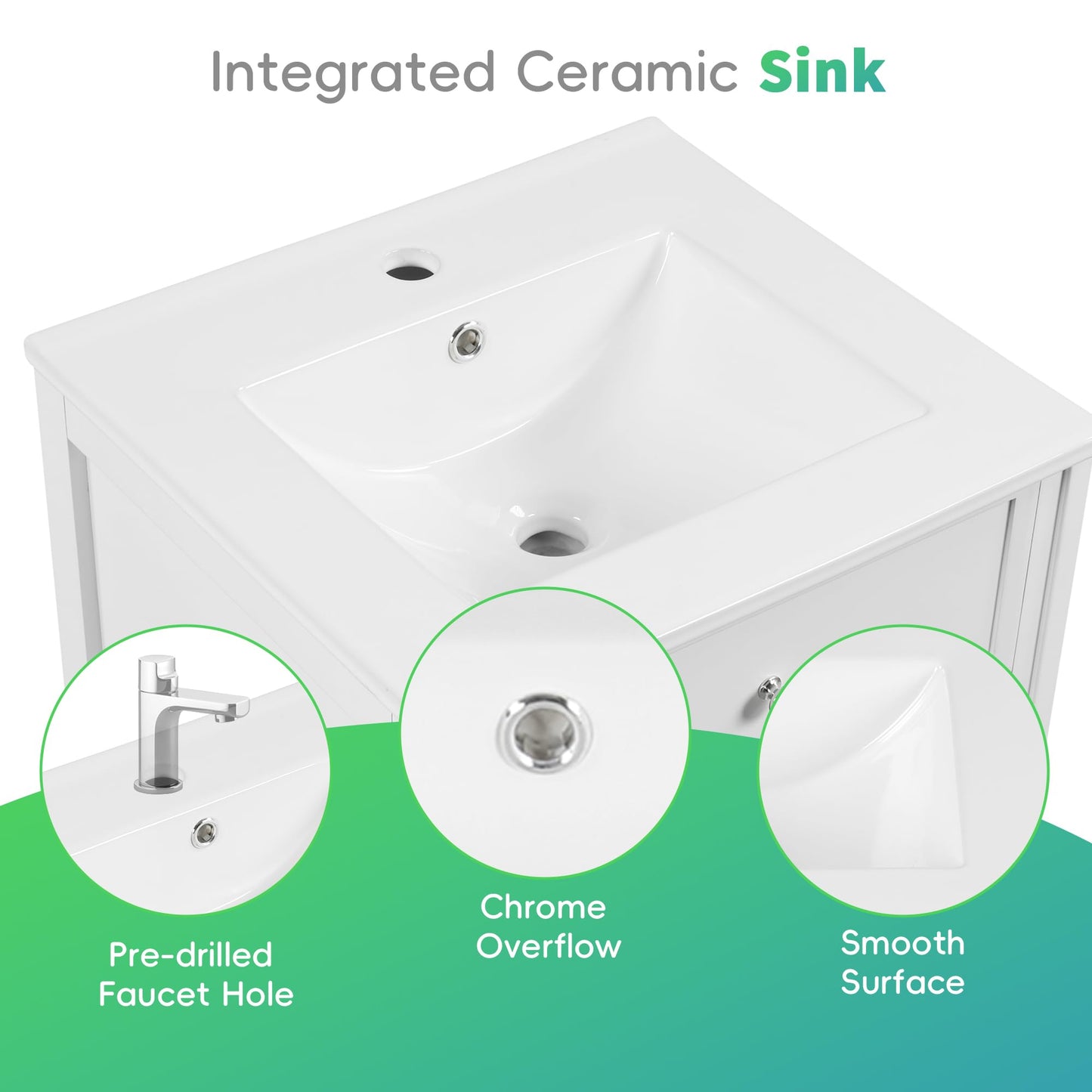 20" Small Bathroom Vanities Cabinet with Undermount Ceramic Sink, Two-Tier Door Storage Shelf, White