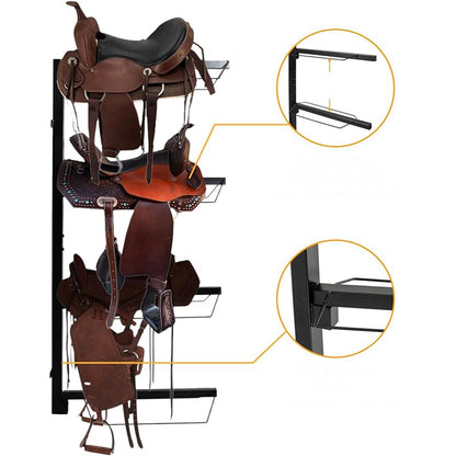 Forcecar 4 Tier Wall Mount Horse Saddle Storage Rack - Heavy Duty, Equestrian Saddle Holder for Hanging Blankets & Pads - Black