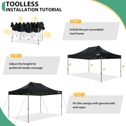 COBIZI 10x15 Pop up Canopy Tent Heavy Duty, Easy Set-up Commercial Outdoor Party Tent, 100% Waterproof Wedding Tents Gazebo, 3 Height Adjustable with Wheeled Bag, Black