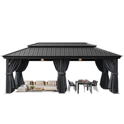 HOTEEL 12x20 Hardtop Gazebo on clearance with Metal Roof & Drainage System, Heavy Duty Galvanized Steel Gazebo with Aluminum Frame, Privacy Curtains and Netting, for All-Weather, Black (2026 Upgraded)