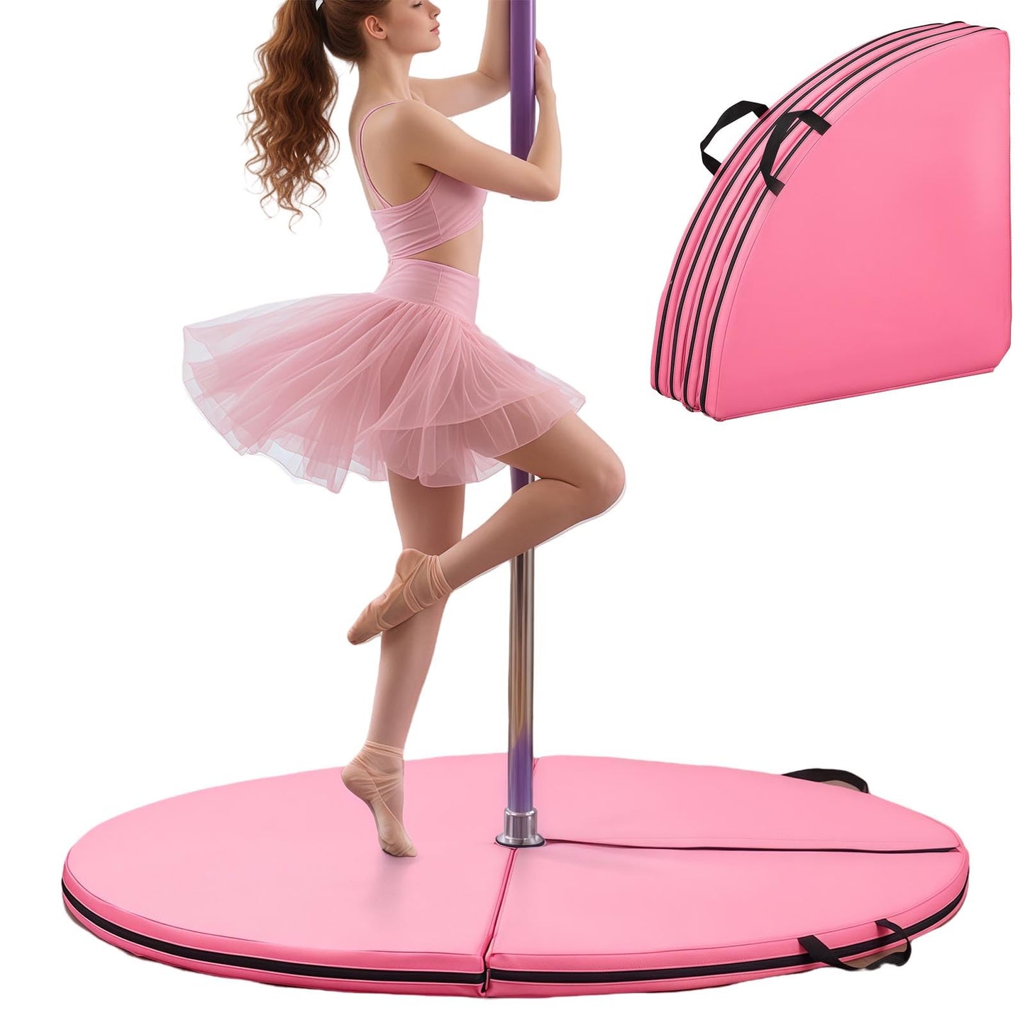 Foldable Non-Slip Dance Pole Mat, EPE Foam Crash Pad for Fitness, Gymnastics, Aerial Yoga & Ballet - Portable Circular Exercise Mat for Safe Dancing