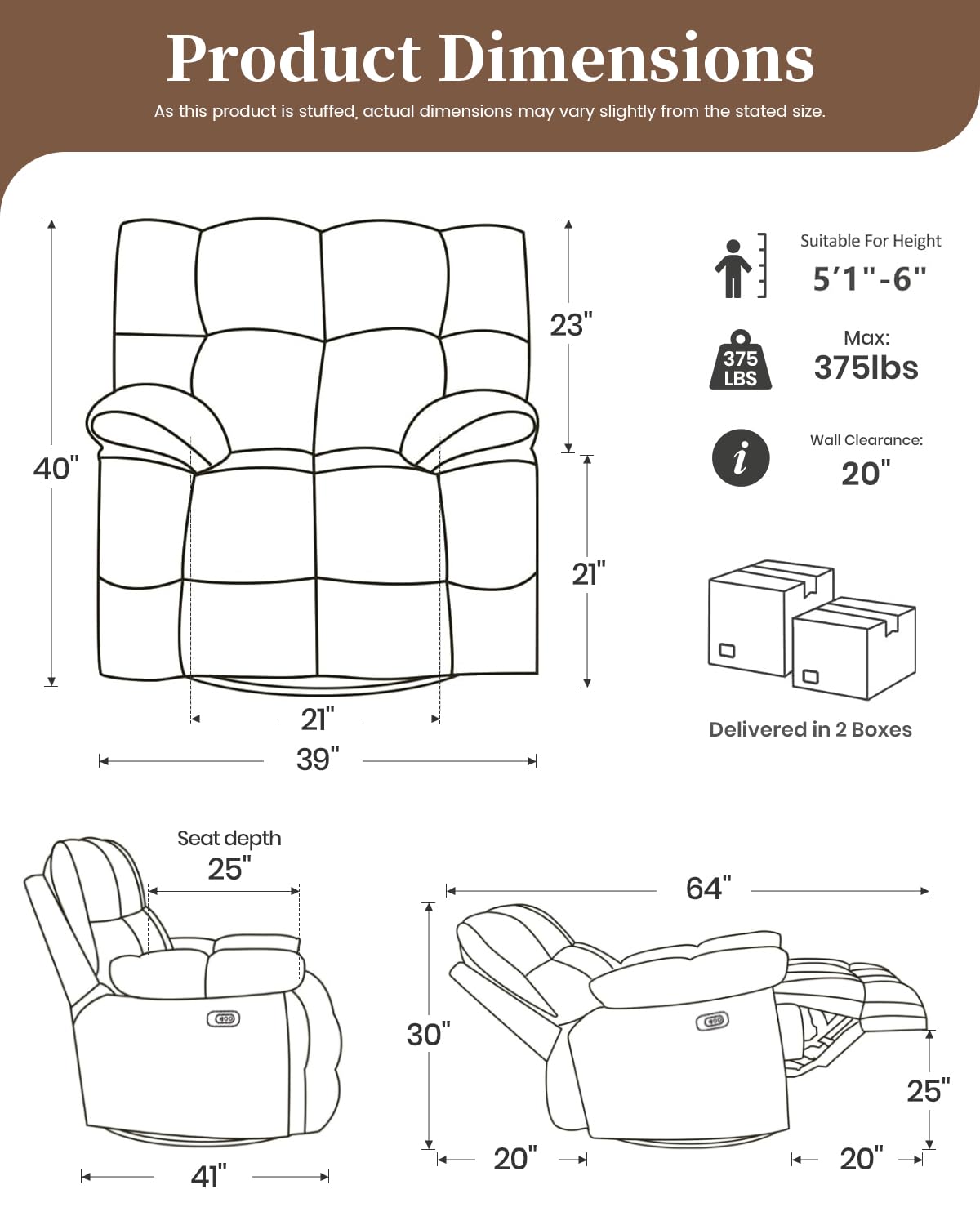 GARTMILAN Oversized Power Swivel Rocker Recliner Chair for Big and Tall, Electric Chenille Glider with USB Ports, Extra Wide Overstuffed Reclining Sofa for Living Room Nursery, 375lbs (Blue, Power)