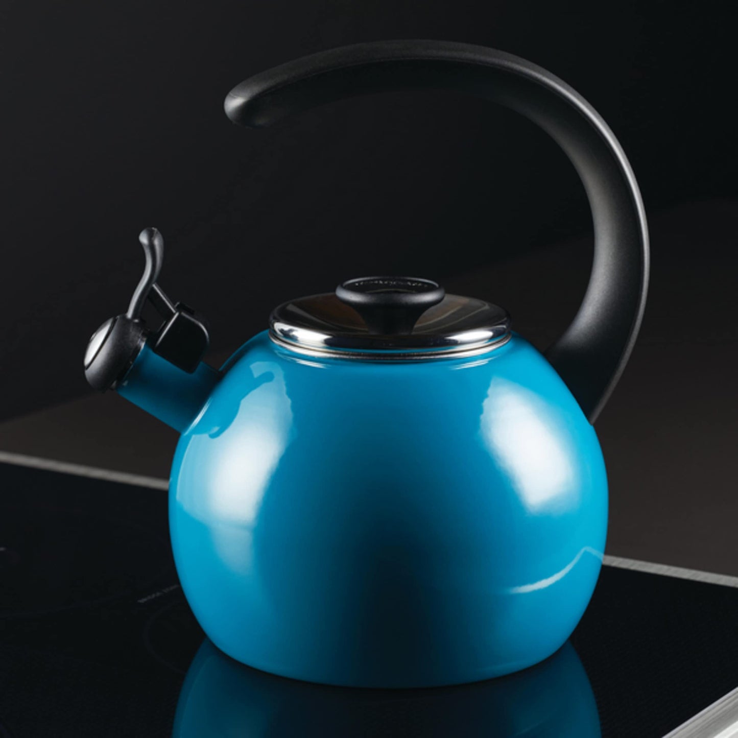 Circulon Enamel on Steel Whistling Induction Teakettle, Tea Kettle for Stovetop with Flip-Up Spout, 2-Quart, Turquoise