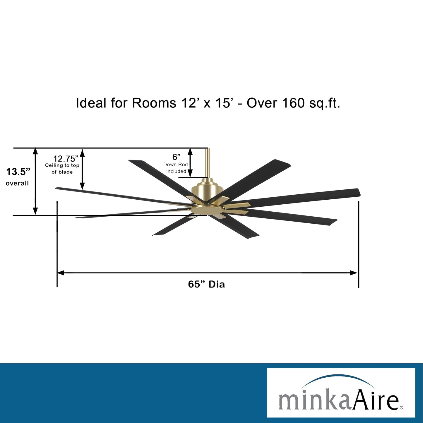MINKA-AIRE F896-65-SBR/CL Xtreme H2O 65 Inch DC Motor Outdoor Ceiling Fan with Remote Control in Soft Brass Finish with Coal Blades