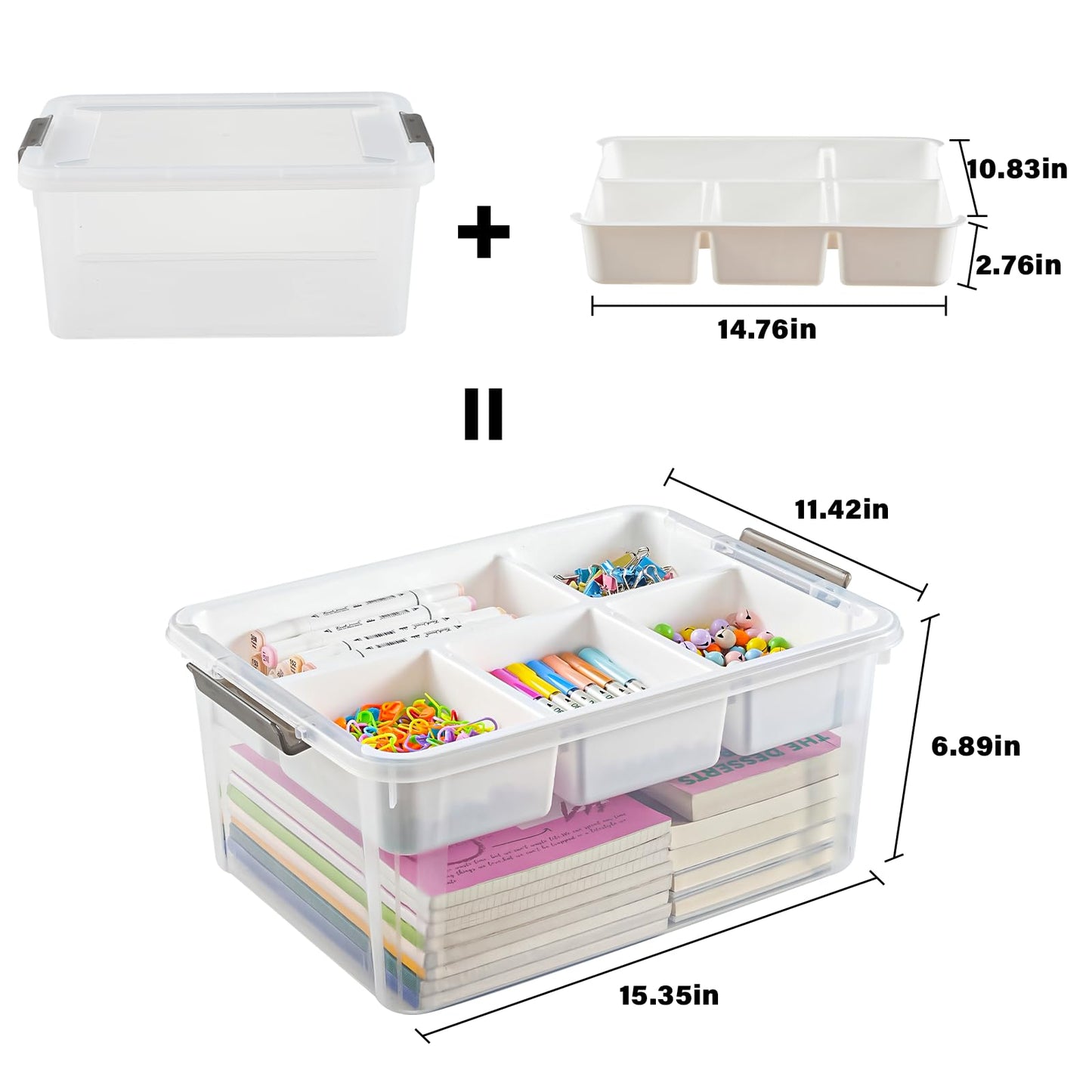 Stebopum 17 QT Plastic Storage Box with Removable Tray Art Supply Craft Organizers and Storage Stackable Storage Container for Organizing Bead, Tool, Sewing, Book, Crayon, Playdoh(Clear)