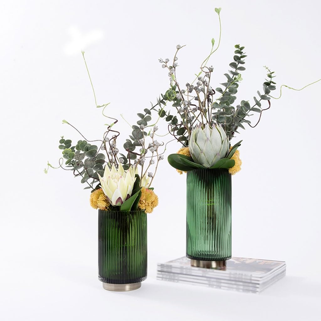 XUNTING Artificial Plants Indoor Nordic Light Luxury Simulation Flower Art Decoration Living Room Dining Table Negotiating Table Glass Bottle Flower Arrangement Decoration Plants Decor(B)
