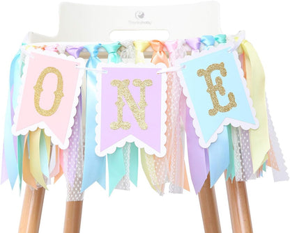 1st Rainbow High Chair Banner for Birthday - Baby Girl Smash Cake for Photo Props, First Birthday Photo Background