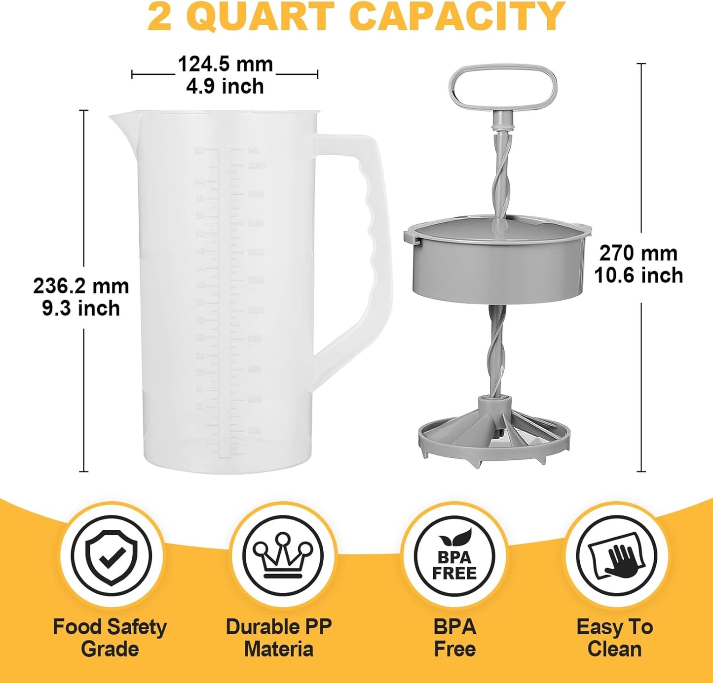 2 64oz Mixing Pitcher for Drinks, Quart/ Plastic Water Pitcher with Lid, Angled Plastic Blades and Adjustable Mixer