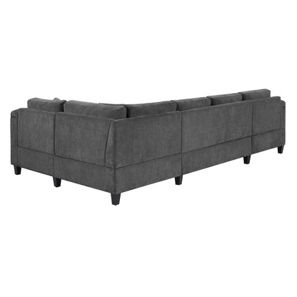 Merax 115.7" U-Shaped Chenille Sectional Sofa, 4 Seat Corner Couch Oversized with Built-in Cup Holders, 3 Pillows, Storage Space for Living Room, Grey
