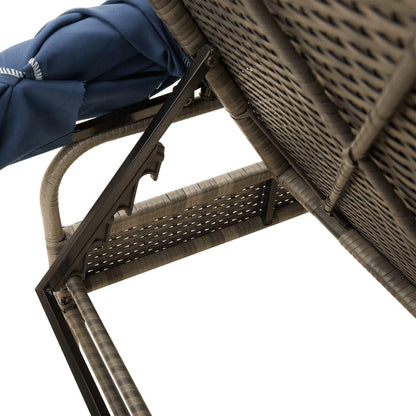 Favemtsl 2-Pack Grey PE Rattan Patio Sun Lounger Set with Adjustable Armrests Canopy Table 78.7" Seat Outdoor Lounge Chairs for Deck Poolside Beach