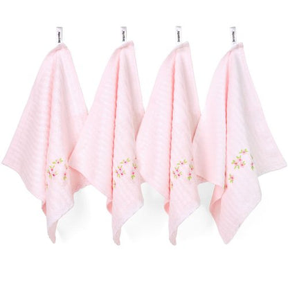 Jacquotha Pink Washcloths 4 Pack (Floral Embroidered), Soft Wash Cloths for Face, Body, Showering, Spa & Bathroom Decor Gifts, 13” x 13"