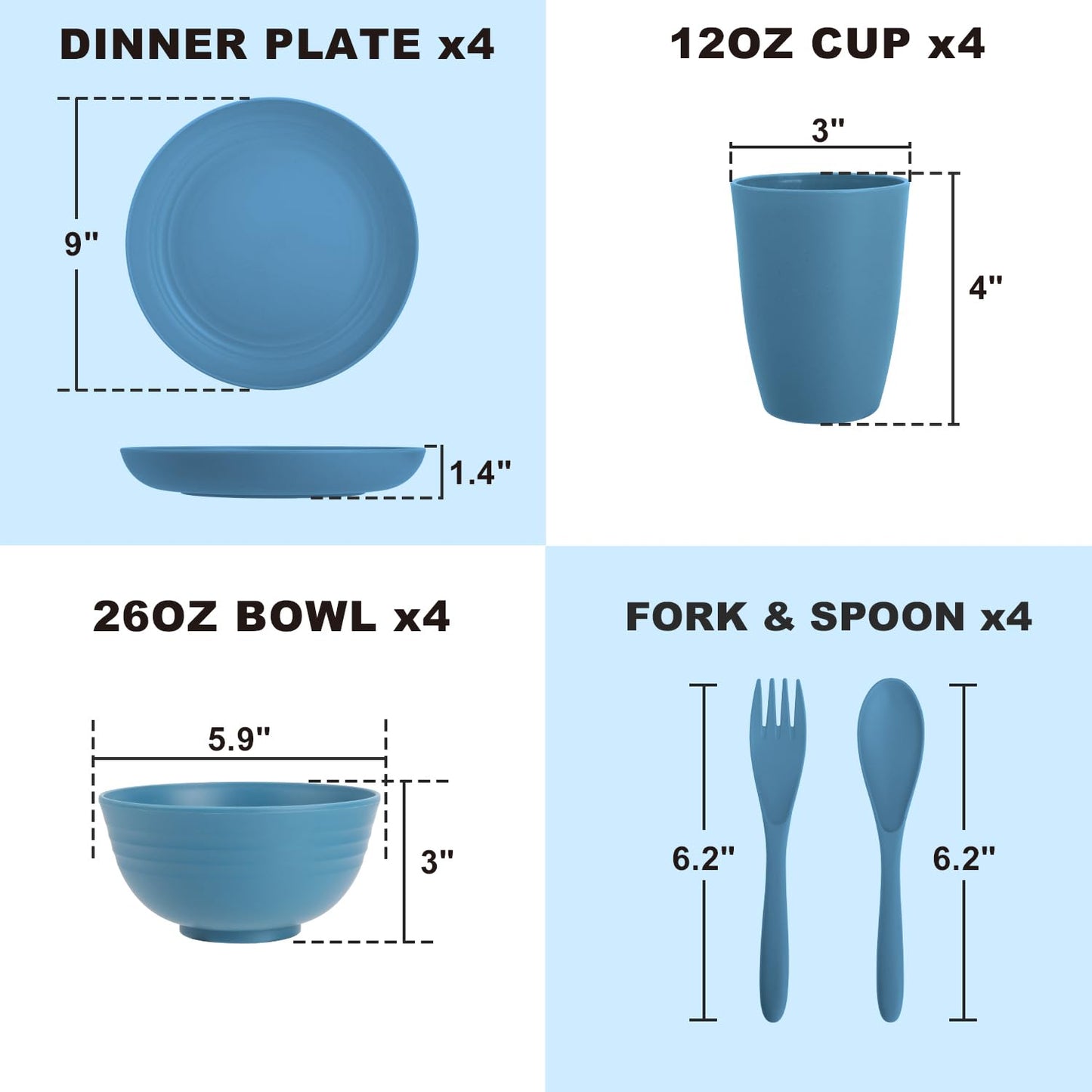 Wheat Straw Dinnerware Set 40-Piece Service for 8 Unbreakable Dishes Set Plates and Bowls Sets Drinking Glasses Microwave Safe Dish Set Lightweight Dinnerware Set for Home & Kitchen - Yellow