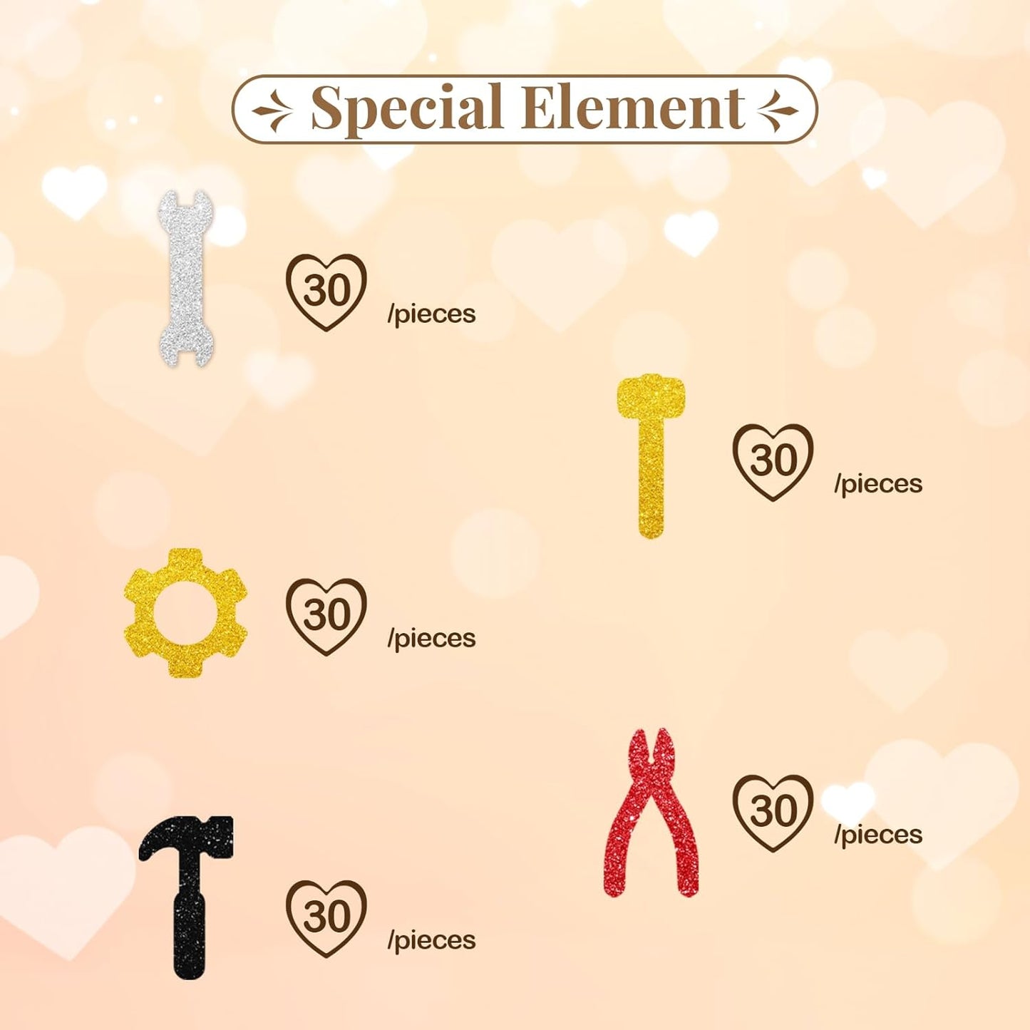 150pcs Construction Confetti, Tools Table Confetti for Boy Men, Black Glitter Wrench Gear Birthday Decoration