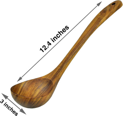 Wooden Ladle for Cooking, Soup Spoon Ladle – Teak Wooden Serving Spoon, 12.4″ Handle, Medium Scoop Size 2 oz – Eco Friendly, Natural and Sustainable