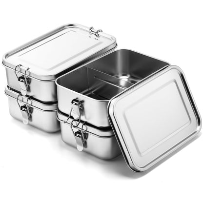 Umigy 4 Pcs Stainless Steel Food Containers 1400ml Metal Bento Lunch Box Stainless Steel Food Storage Containers, Lockable Clips to Leak Proof, Reusable Dishwasher Snack Boxes for Work