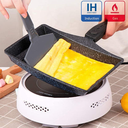 Tamagoyaki Frying Pan, Non-Stick Wave Bottom Maifanite Stone Egg Roll Pan for Omelette, Japanese Snacks, Black