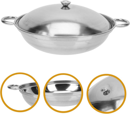 Zerodeko Stainless Steel Griddle Set, Asian Noodles Saute Pan with Lid, Non Stick Skillet for Camping