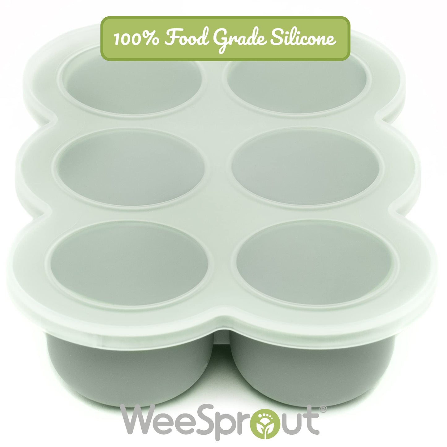 WeeSprout Silicone Baby Food Freezer Tray with Clip-on Lid - Perfect Storage Container for Homemade Baby Food, Vegetable & Fruit Purees, and Breast Milk (Matte Green, Six 3 Ounce Sections)