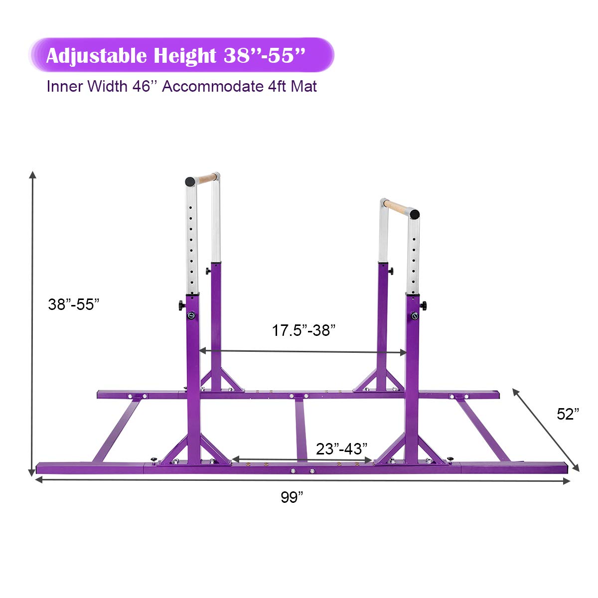 GOFLAME Double Horizontal Bars, Gymnastics Parallel Bars with Adjustable Height and Width, Junior Training Gym Bar for Kids, Ideal for Indoor Outdoor Use (Purple)