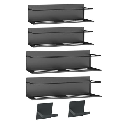 Roysili Magnetic Spice Rack For Refrigerator, Magnetic Fridge Shelf For Kitchen, Magnetic Shelf For Fridge Space Saving Black 4 Pack With Magnetic Paper Towel Holder