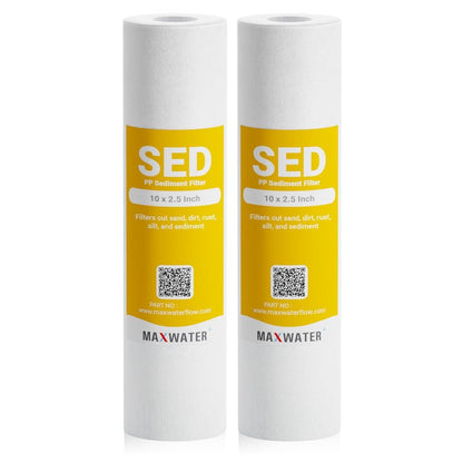 50 Pack of 10 Micron 10" x 2.5" Inch Polypropylene Sediment Filters compatible with 10" Standard RO Reverse Osmosis and WH Whole House Systems