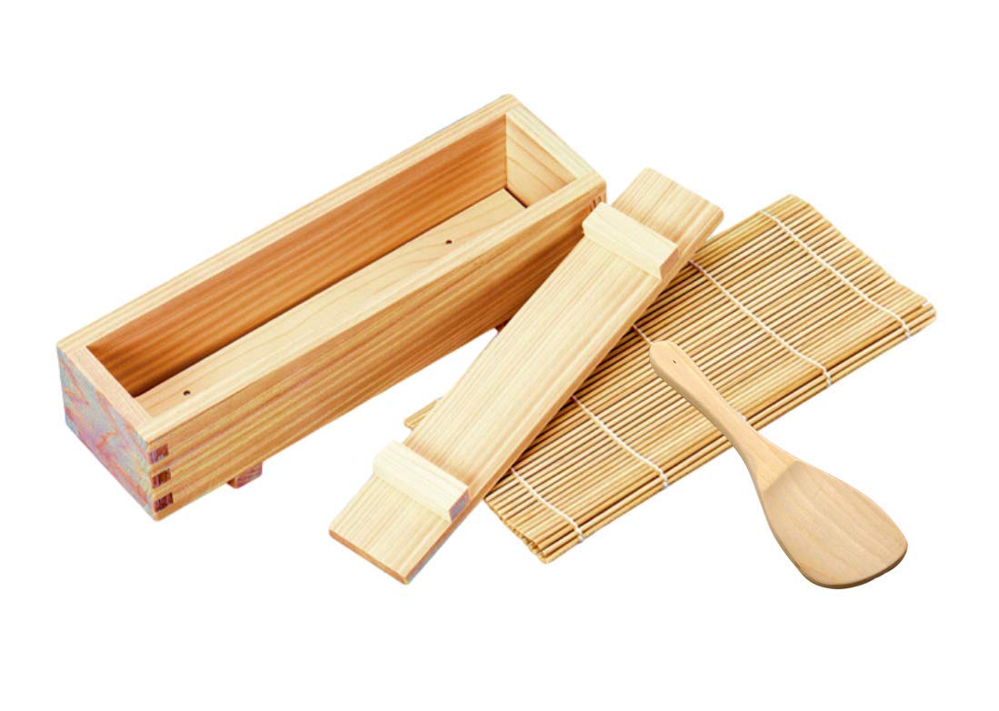 EDOYA Rolling Sushi Making Kit - Japanese Cypress Mold and Rice Scoop Bamboo Sushi Rolling Mat - Made in Japan